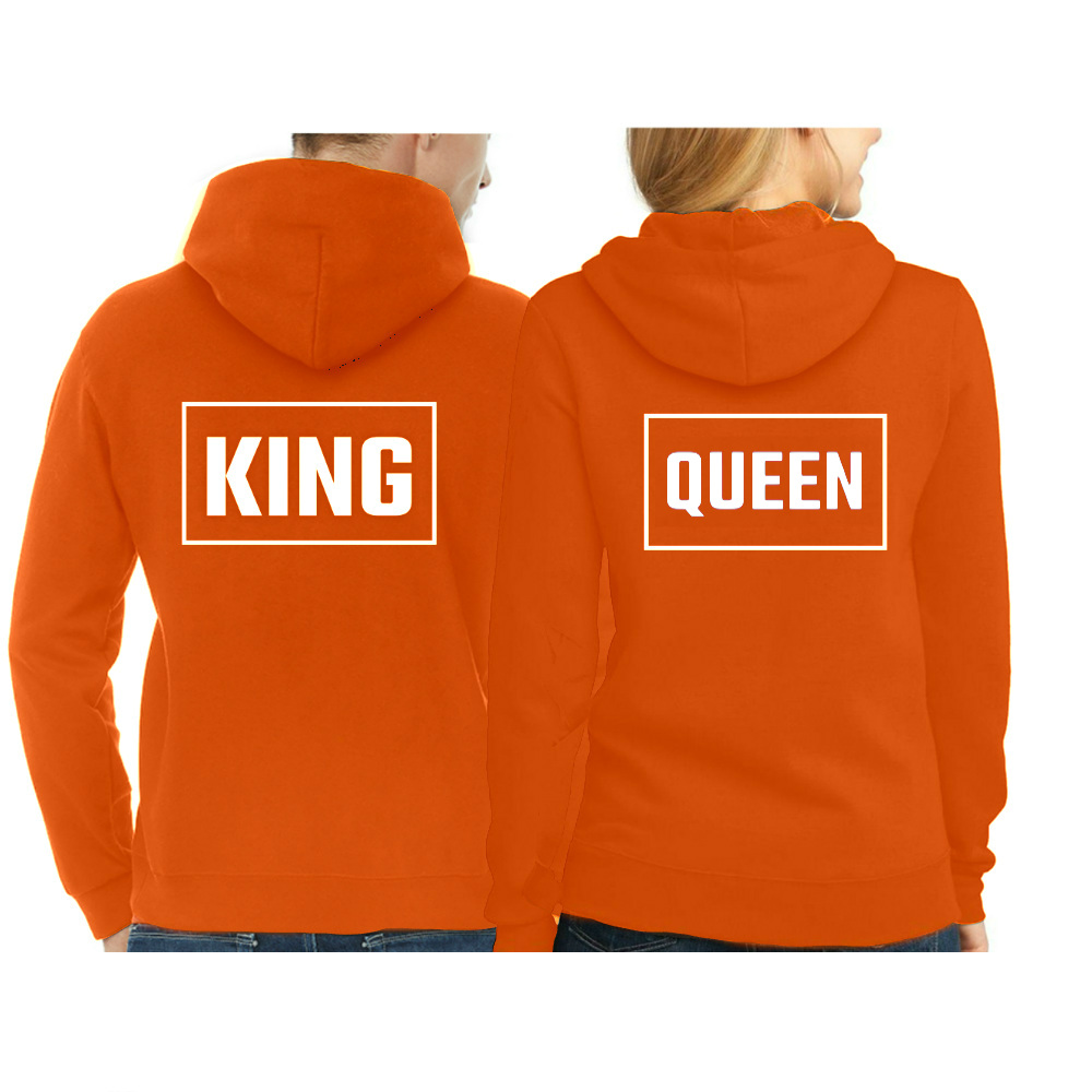 hoodie oranje koningsdag met king and queen print