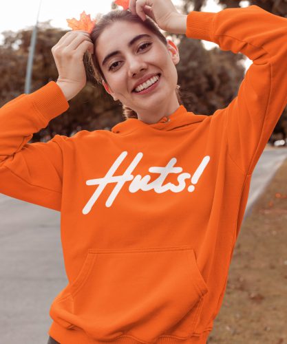 Oranje hoodie Tekst Huts Koningsdag
