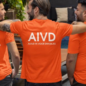 Oranje Koningsdag T-shirt AIVD Altijd In Voor Drankjes Back