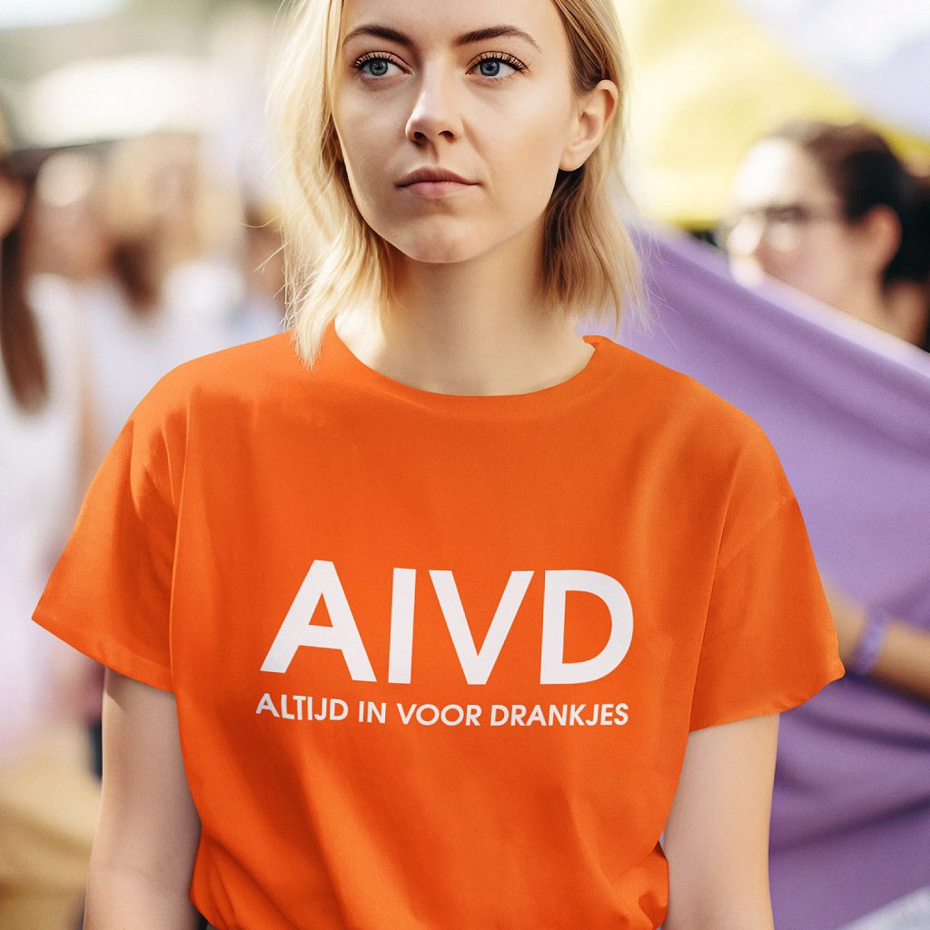 Oranje Koningsdag T-shirt AIVD Altijd In Voor Drankjes Dames