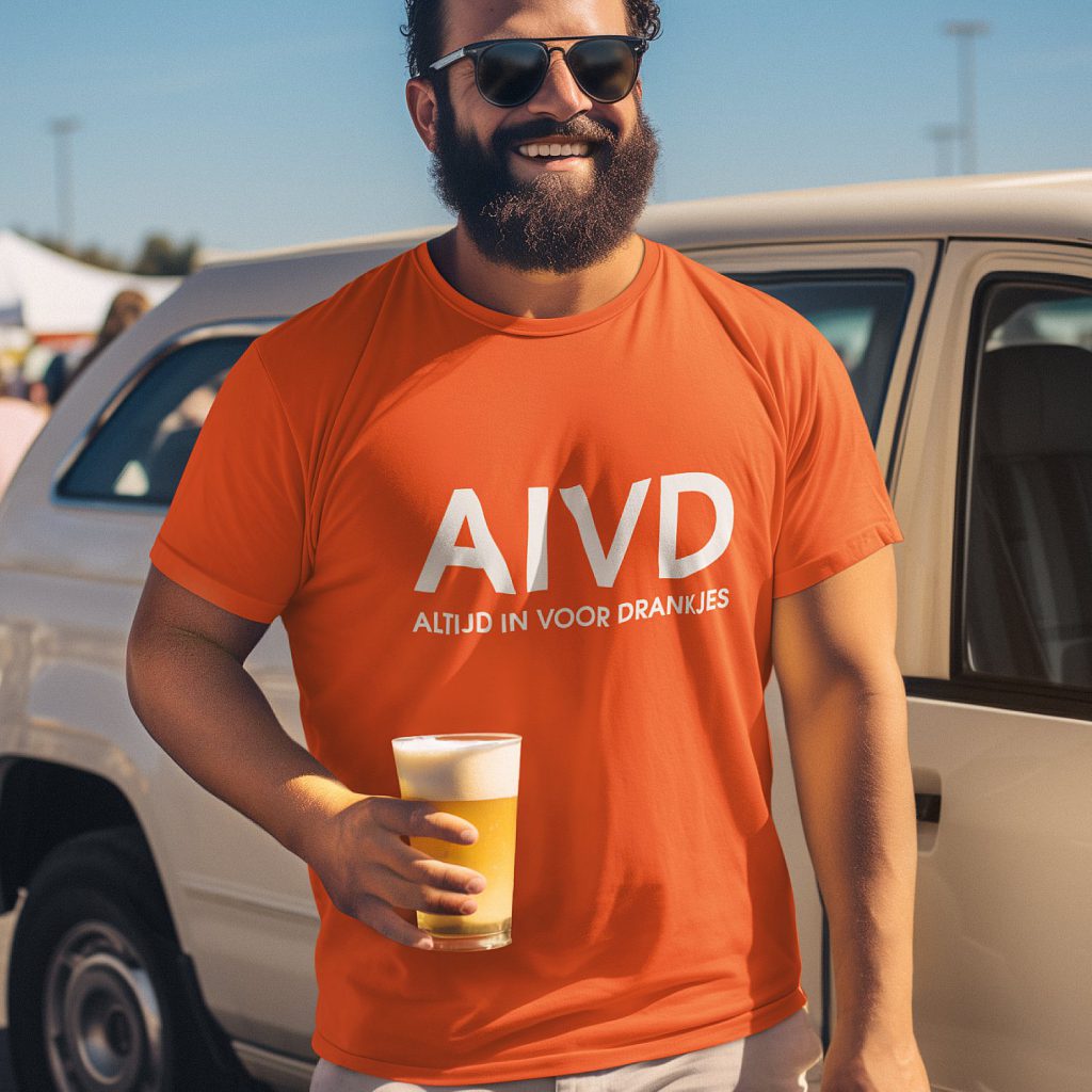 Oranje Koningsdag T-shirt AIVD Altijd In Voor Drankjes Heren