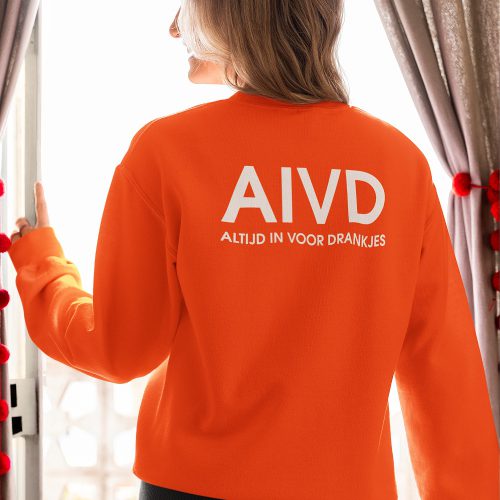 Oranje EK WK Koningsdag Trui AIVD Altijd In Voor Drankjes Back