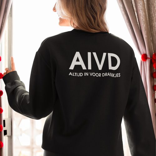 Zwarte EK WK Koningsdag Trui AIVD Altijd In Voor Drankjes Back