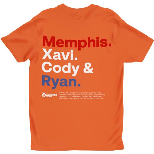 Oranje Tshirt Voetbalspelers namen_Memphis_Xavi_Cody_Ryan