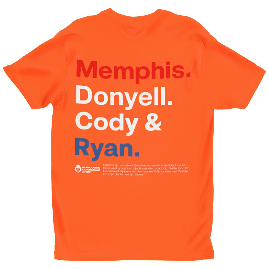 Oranje WK-EK T-shirt Memphis, Donyell, Cody & Ryan