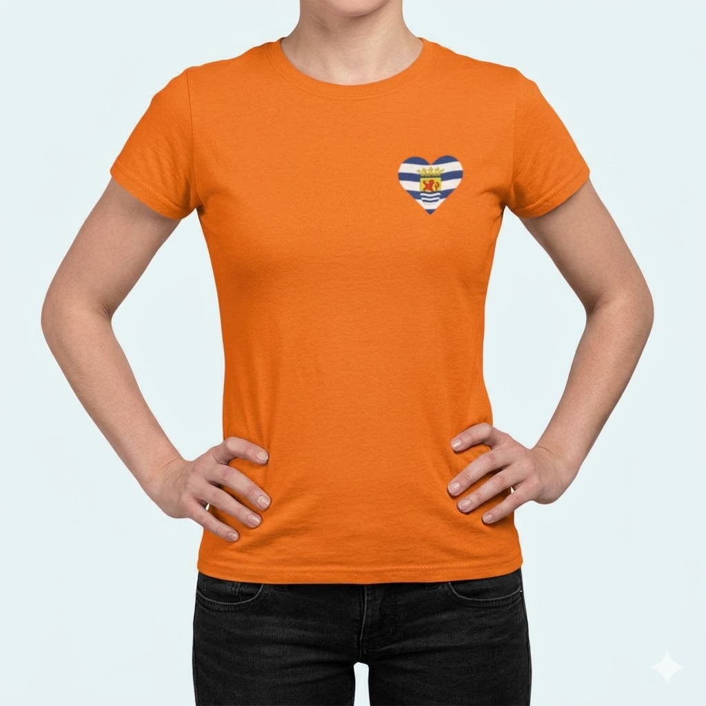 Oranje T-shirt Dames Zeeland hartje