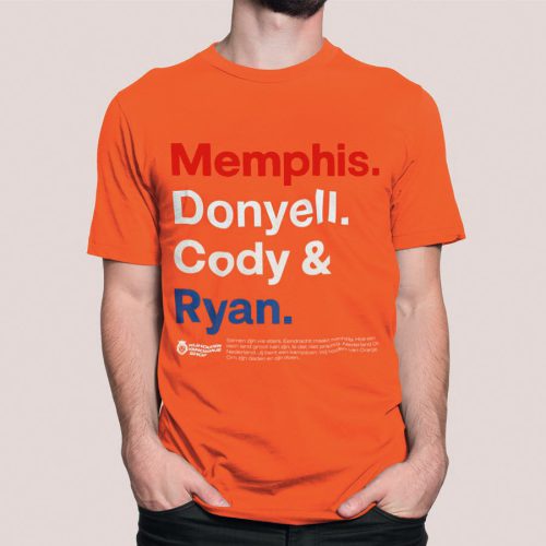 Oranje T-Shirt WK-EK Front Memphis, Donyell, Cody & Ryan