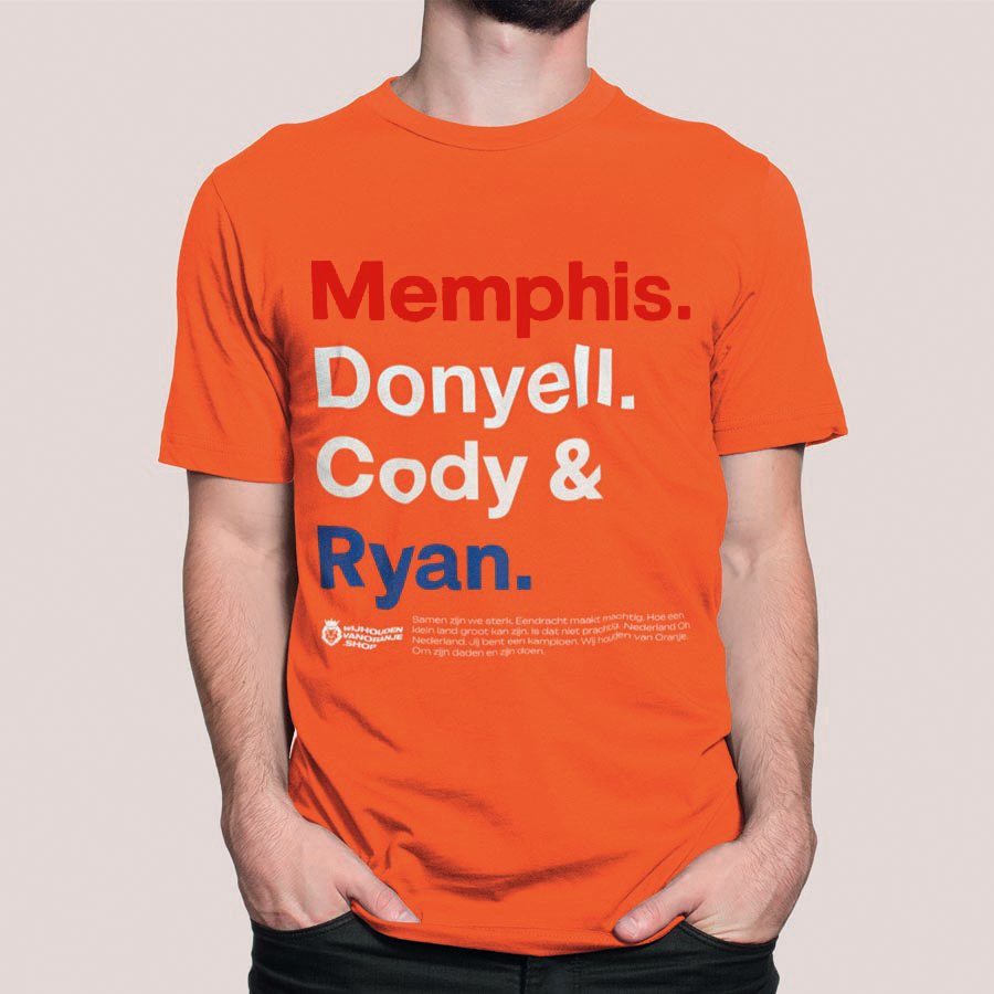 Oranje T-Shirt WK-EK Front Memphis, Donyell, Cody & Ryan