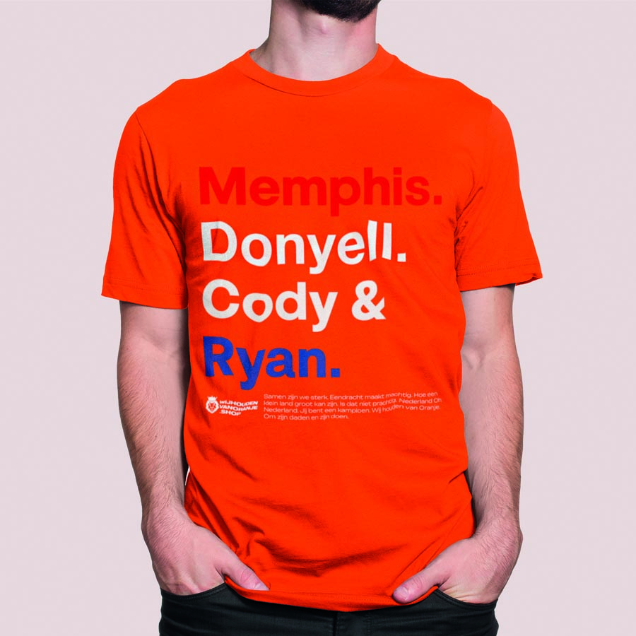 Oranje T-Shirt WK-EK Front Memphis, Donyell, Cody & Ryan